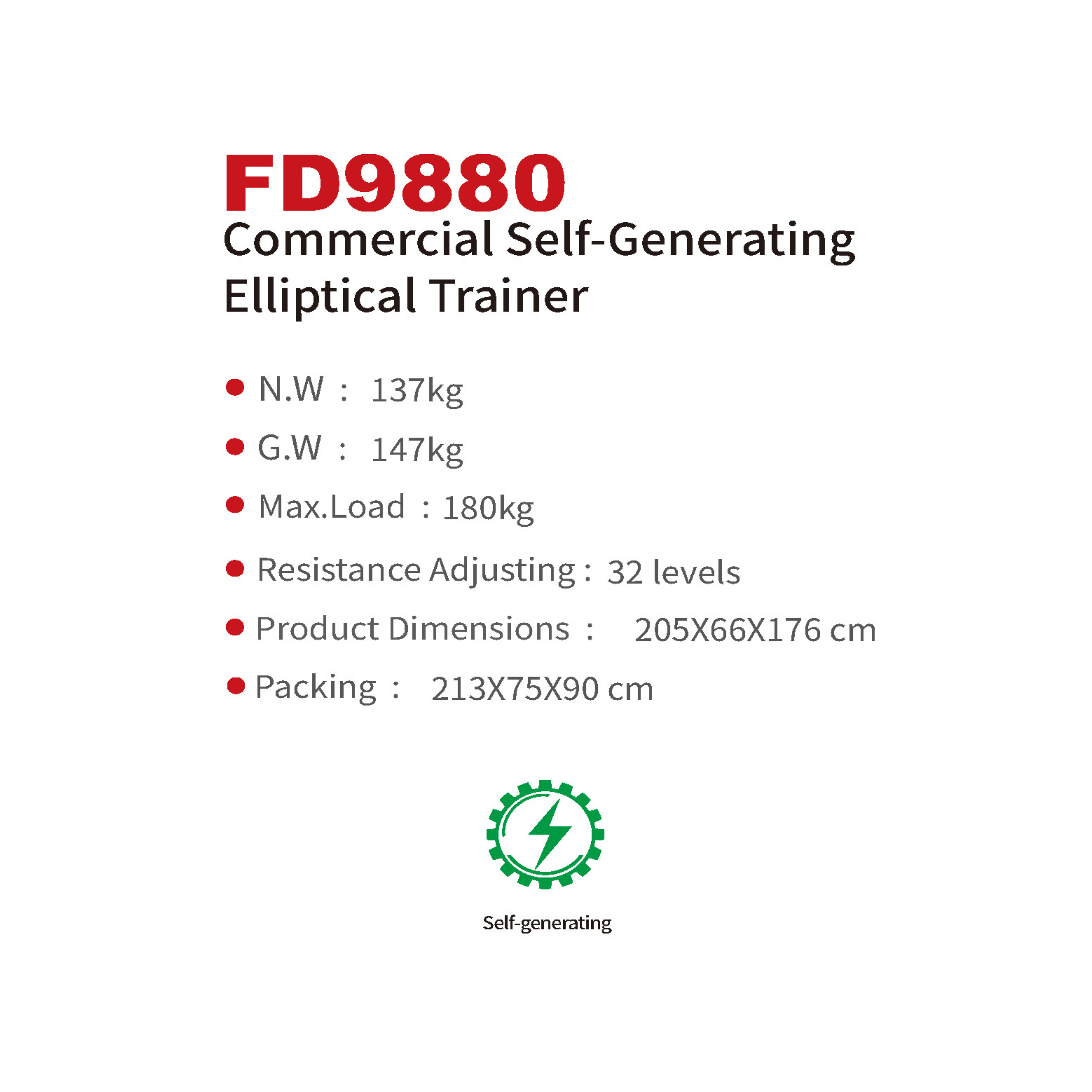 FD9880 Commercial Self-Generating Elliptical Trainer