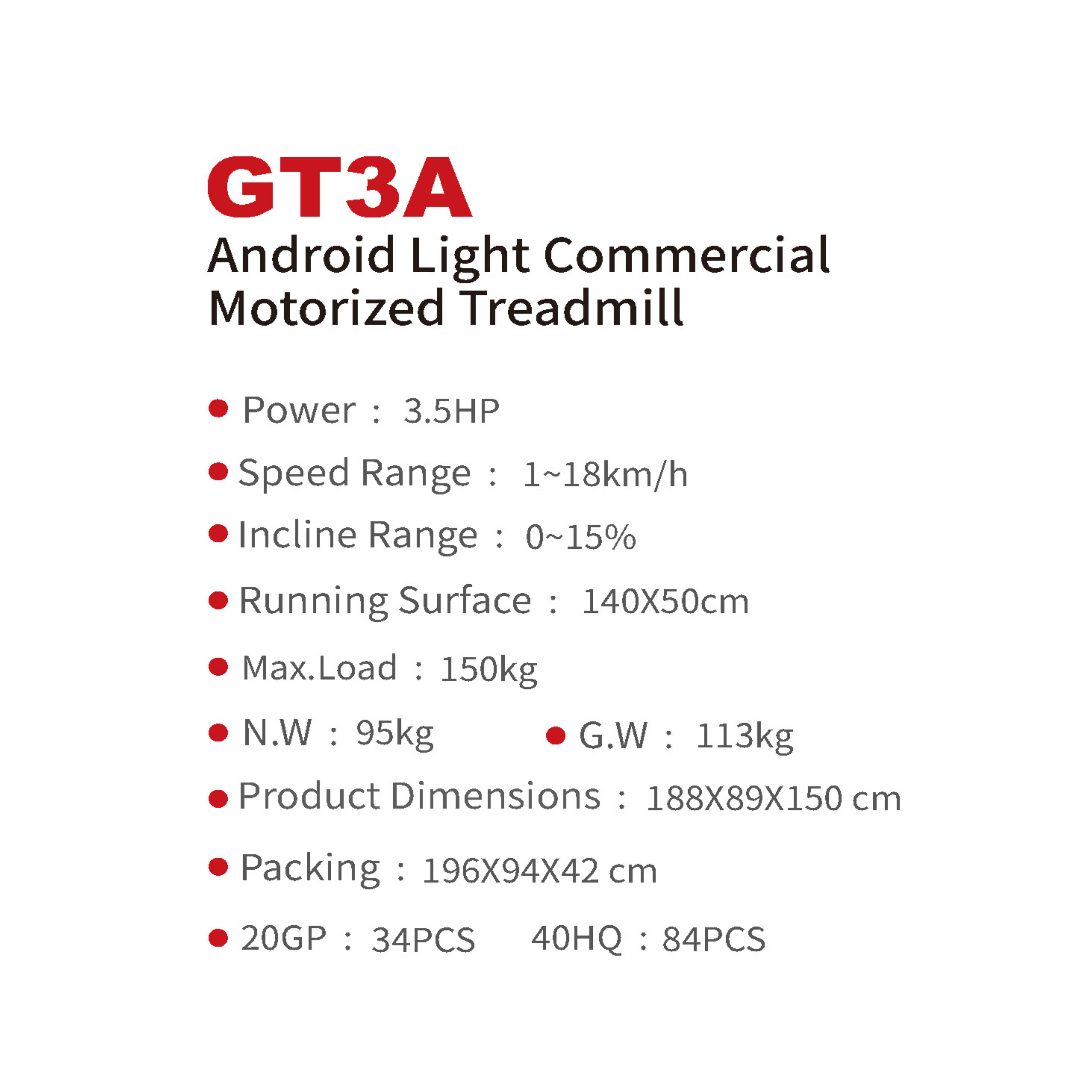 GT3A Android Light Commercial Motorized Treadmill