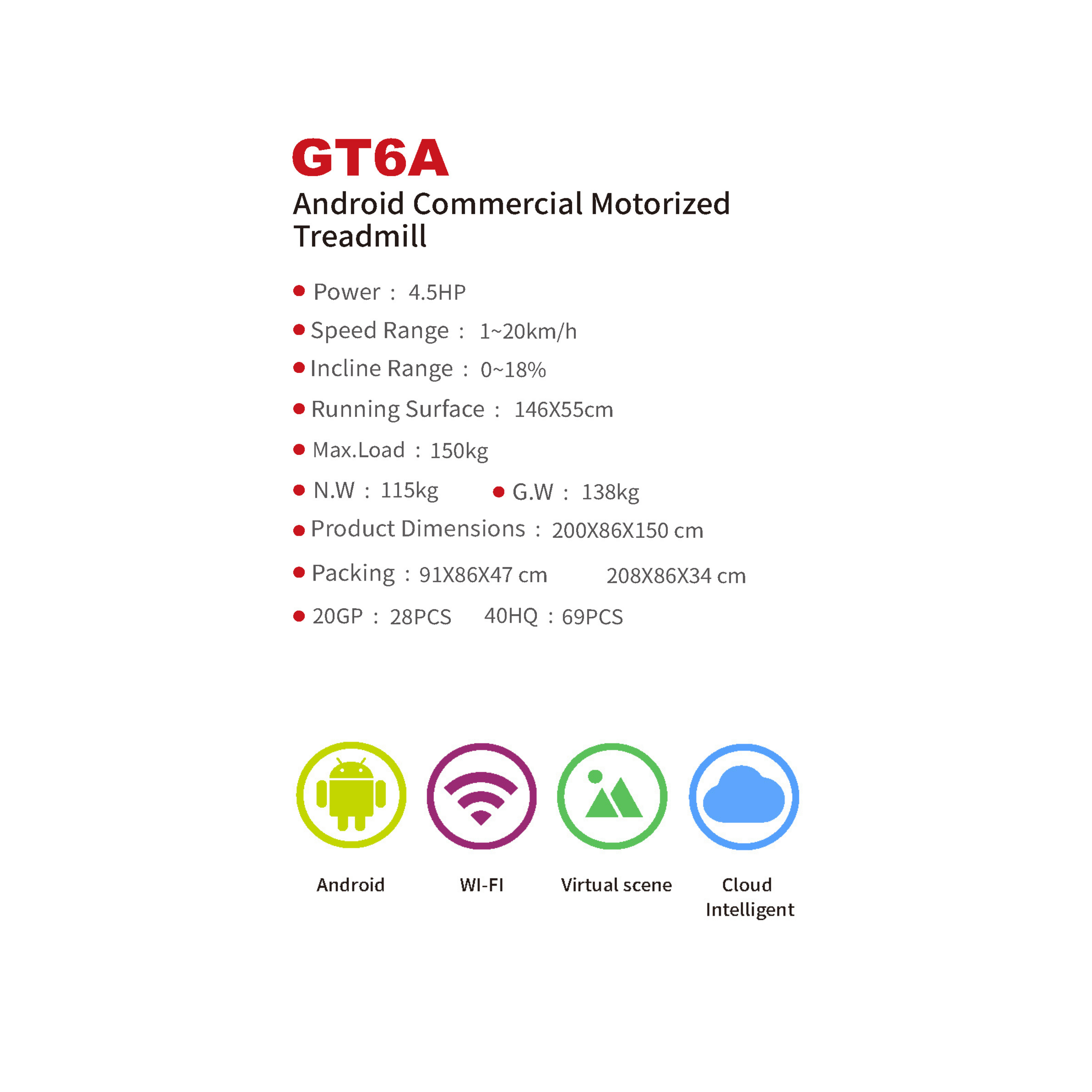 GT6A Android Commercial Motorized Treadmill
